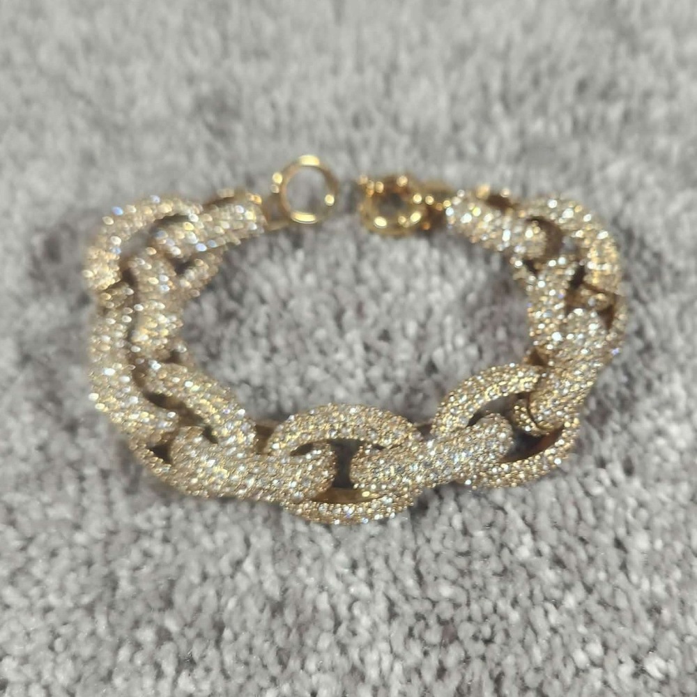 J Crew Curb Chain Bracelet Gold Pave Crystal Chunky Link Statement Jewelry Women